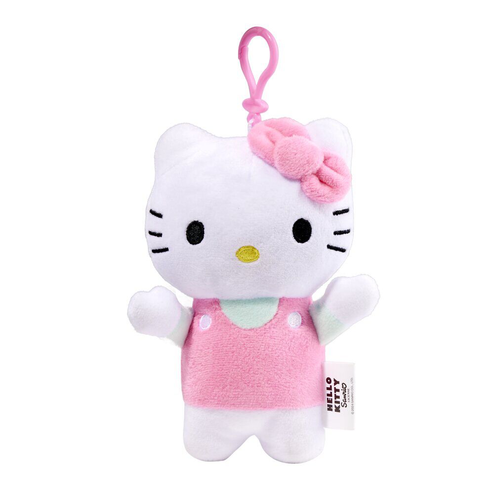 Peluche Hello Kitty avec clip H18cm (2 modèles rose ou rouge)