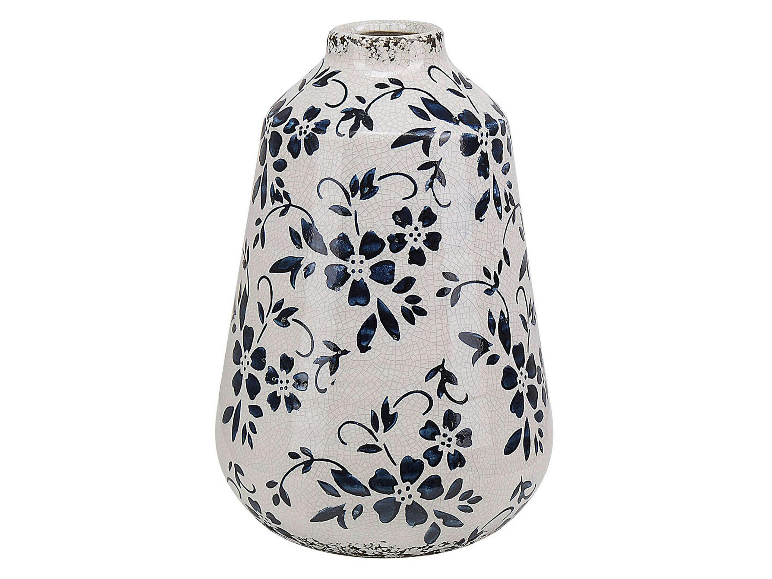 MARONEIA - Vase à fleurs blanc et bleu marine 20 cm