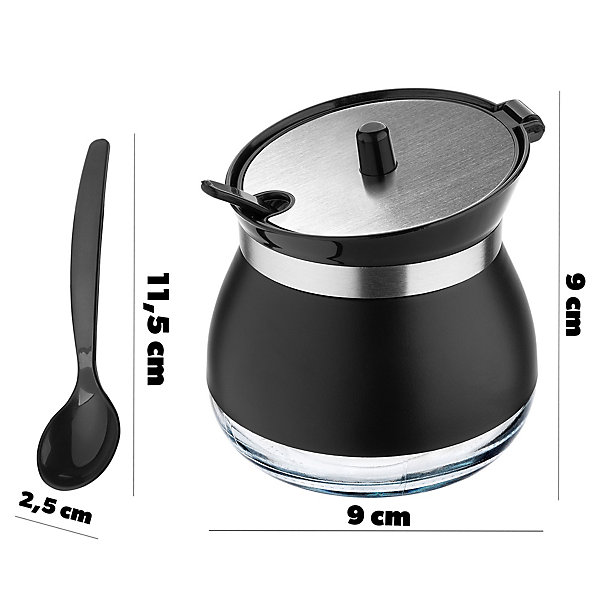 KADAX Sucrier Sucrier Avec Cuillère Récipient En Verre Noir Avec Couvercle