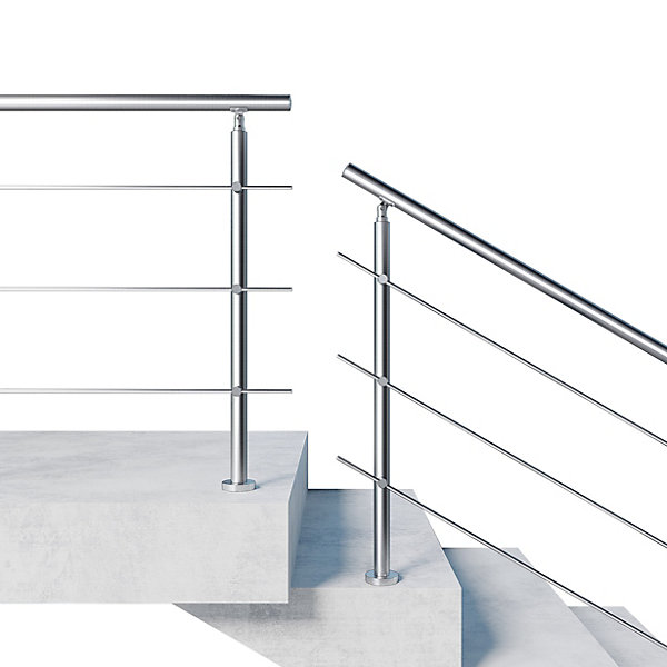 Kit garde-corps 3 barres rondes 1m Acier Inox 201 Argent - Installation verticale - Usage intérieur et extérieur