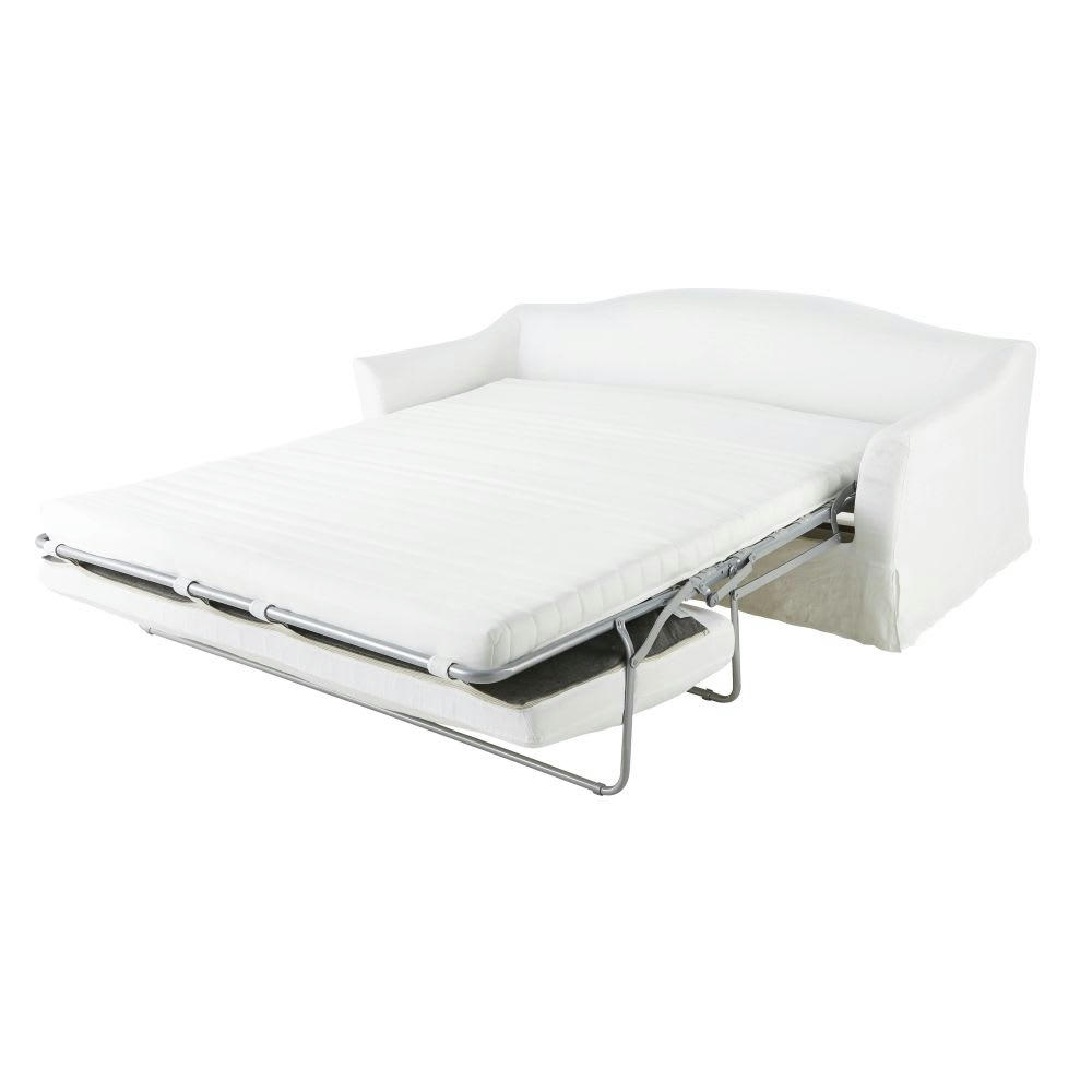 Anaelle - Canapé convertible 4 places en lin lavé blanc