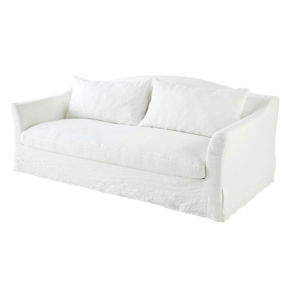 Anaelle - Canapé 4 places en lin lavé blanc