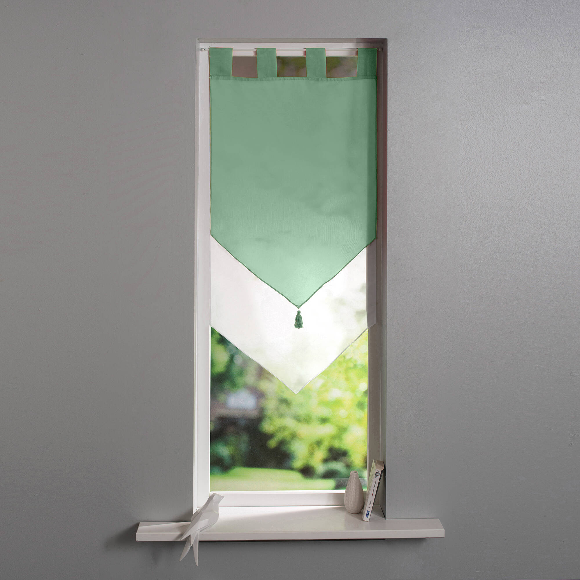 Vitrage voile double uni forme pointe finition pattes