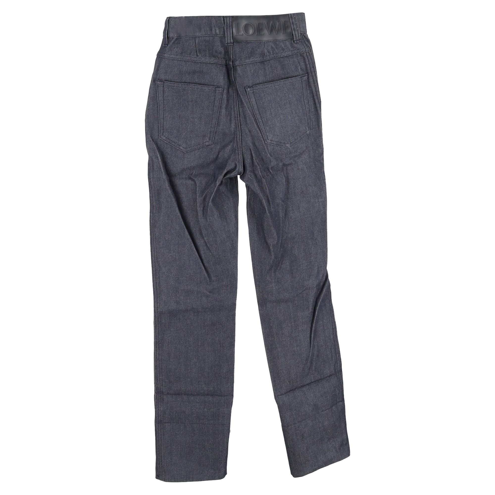 LOEWE Preloved High-Rise Hidden-Buttoned Jeans in Grey Cotton Denim