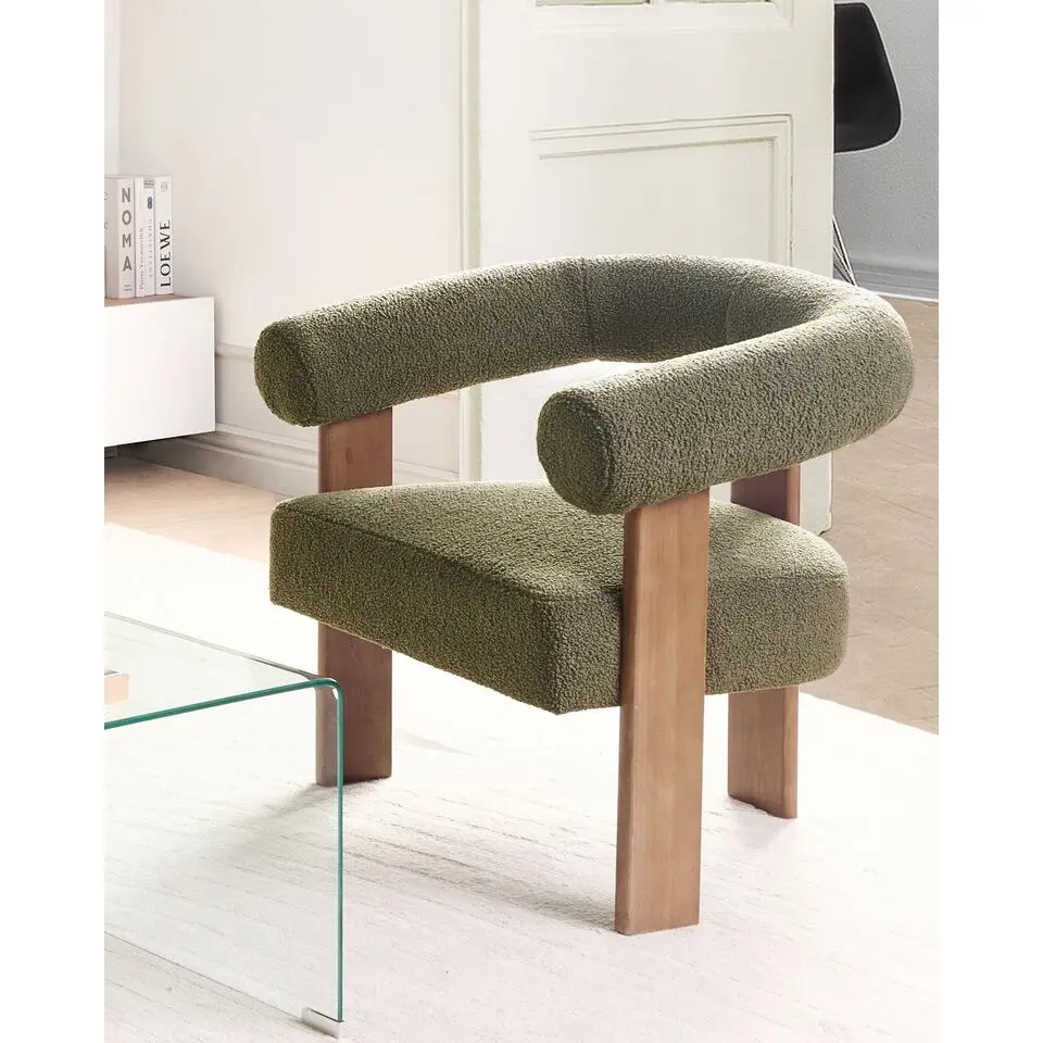 ILBRO - Fauteuil - Groen/Donkerbruin - Boucl&eacute;