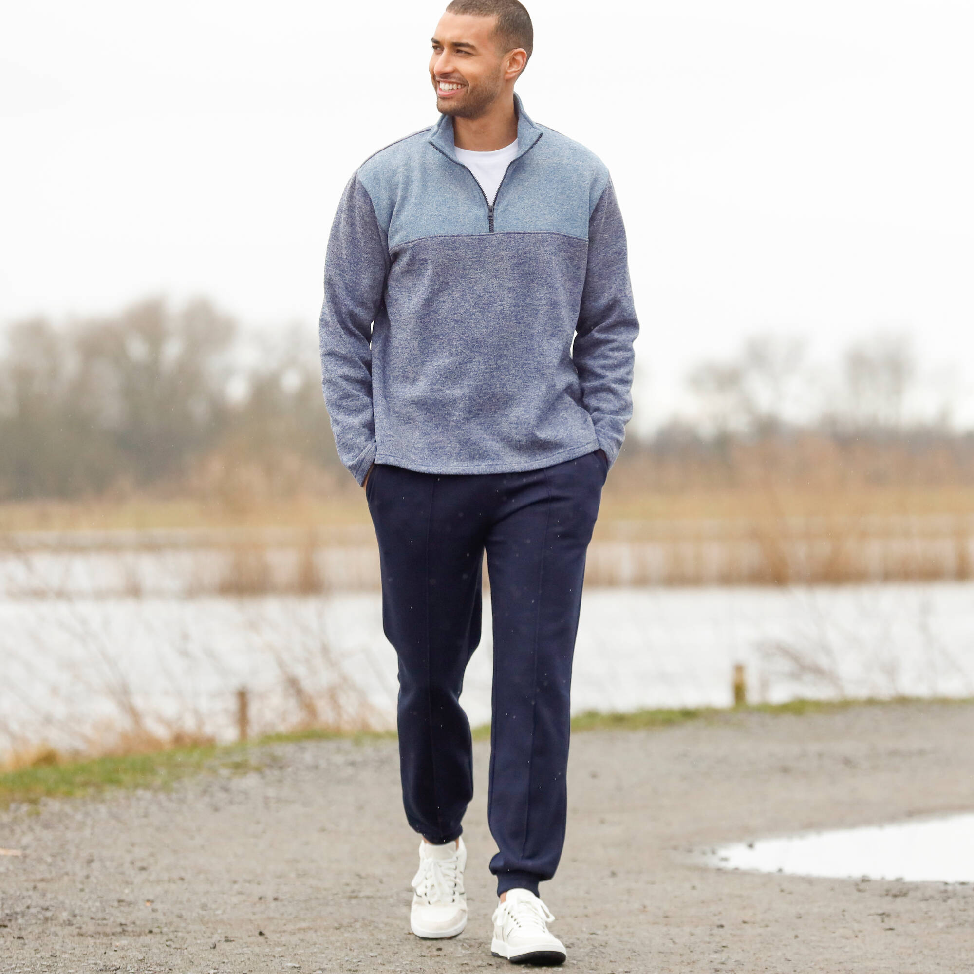 Sweat col camionneur zippé maille doublée molleton
