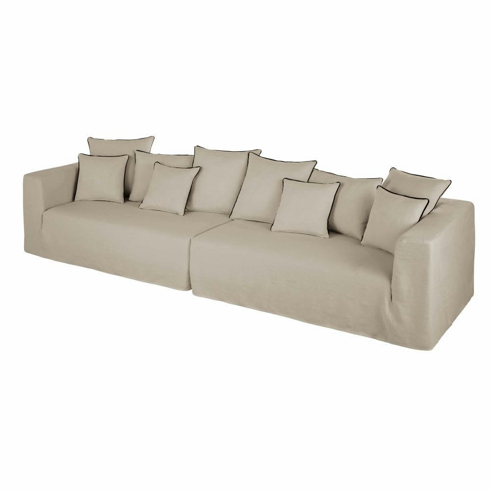 Gipsy - Canapé 4/5 places en lin supérieur beige