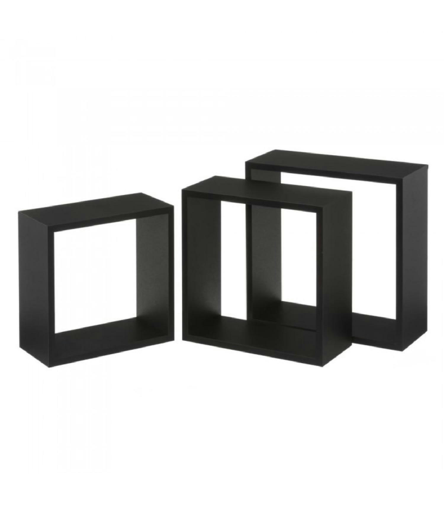 - Set de 3 étagères murales en bois MDF noir 30x30x11,7cm