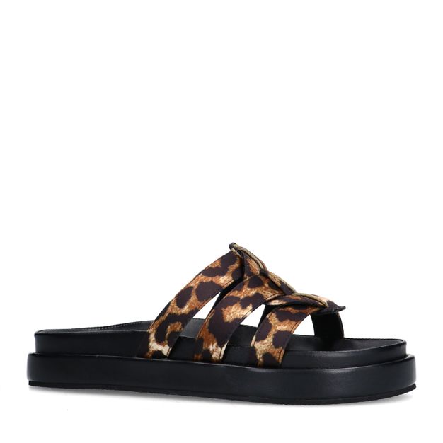 Leopard slippers met plateauzool
