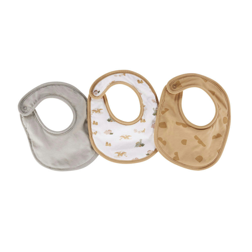 YUMA - Bavoirs blancs imprimé dinosaures, marron imprimé écailles et vert kaki (x3)