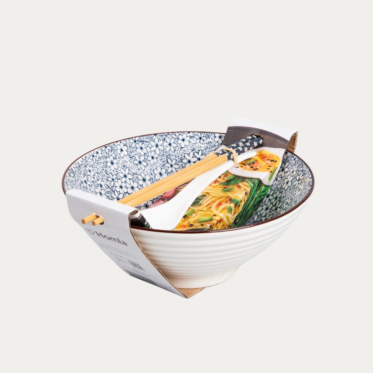 Zestaw do ramen SALADO w kwiatki z brązowym rantem 21 cm