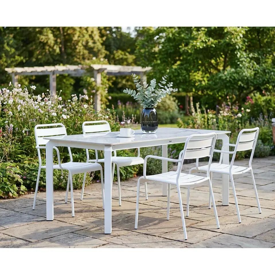 FELETTO - Tuintafel - Wit/Wit marmer - 180 x 90 cm - Gesinterde steen