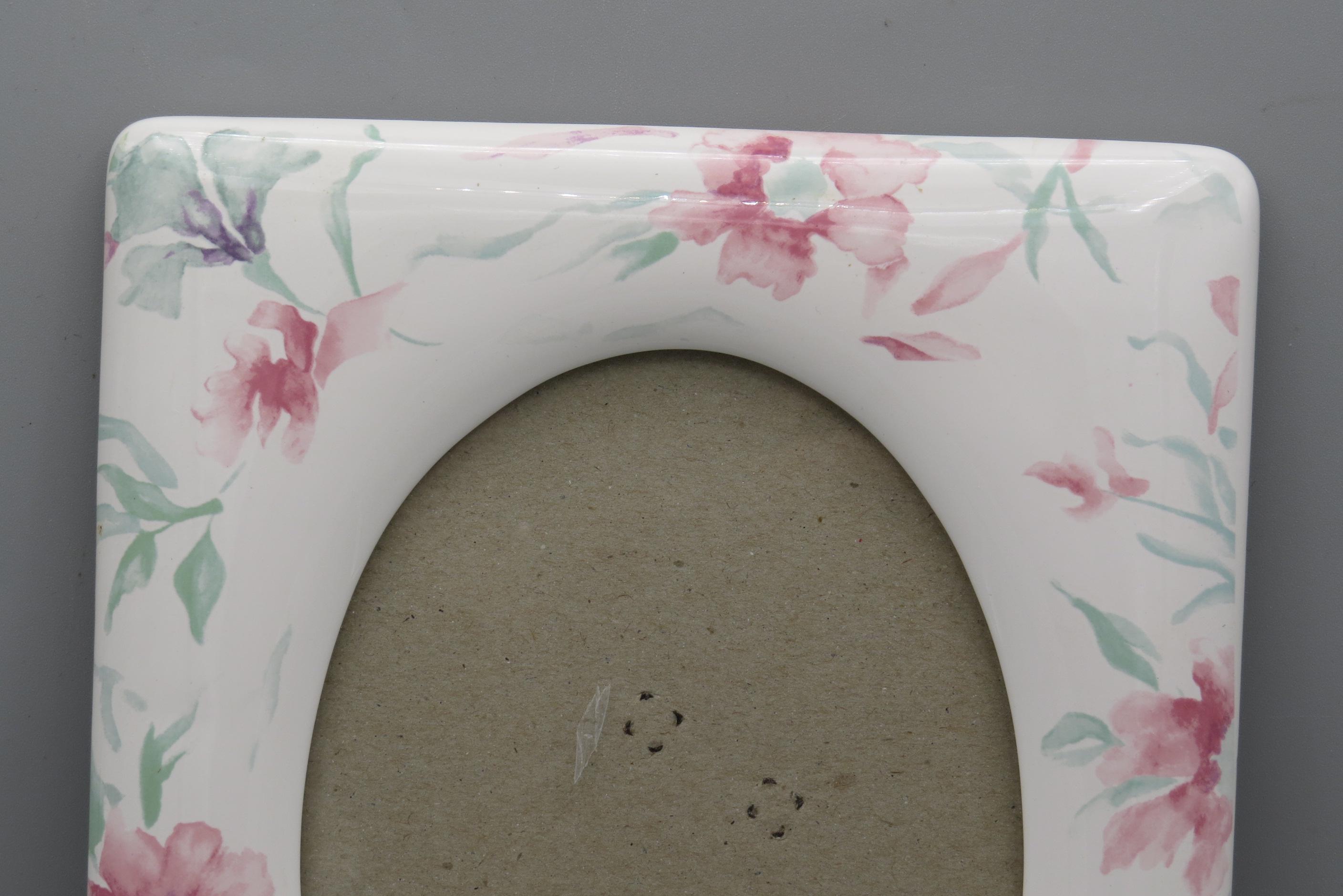 Vintage Ceramic 5x7 Picture Frame, Pink Floral Tabletop Frame