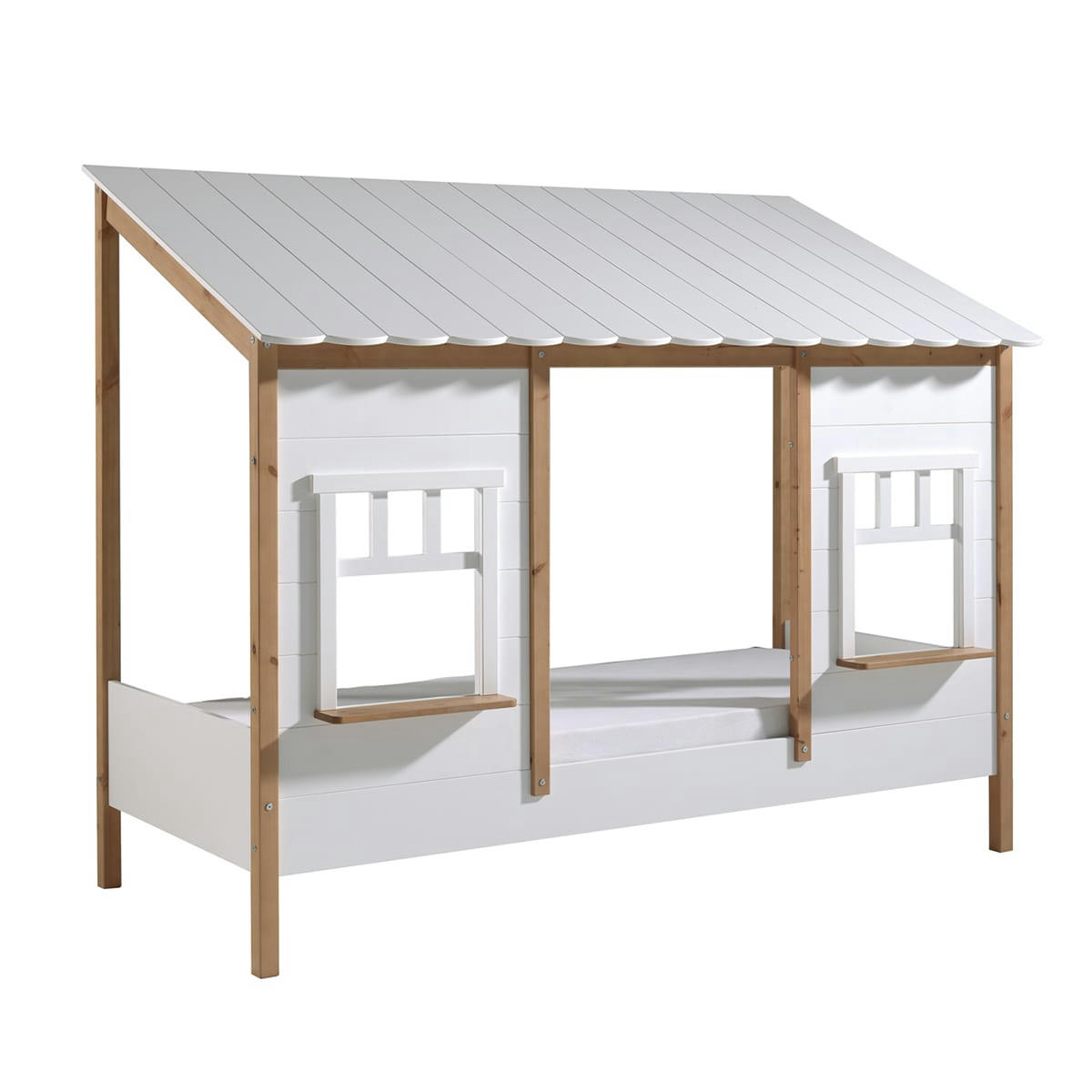 LIT - Lit cabane 90x200 sommier inclus blanc naturel