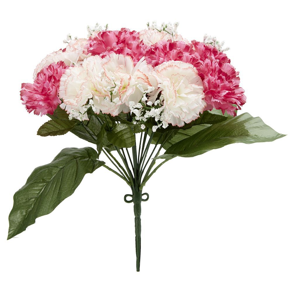 Piquet oeillet gypsophile H35 cm rose - Fleur artificielle 18 têtes