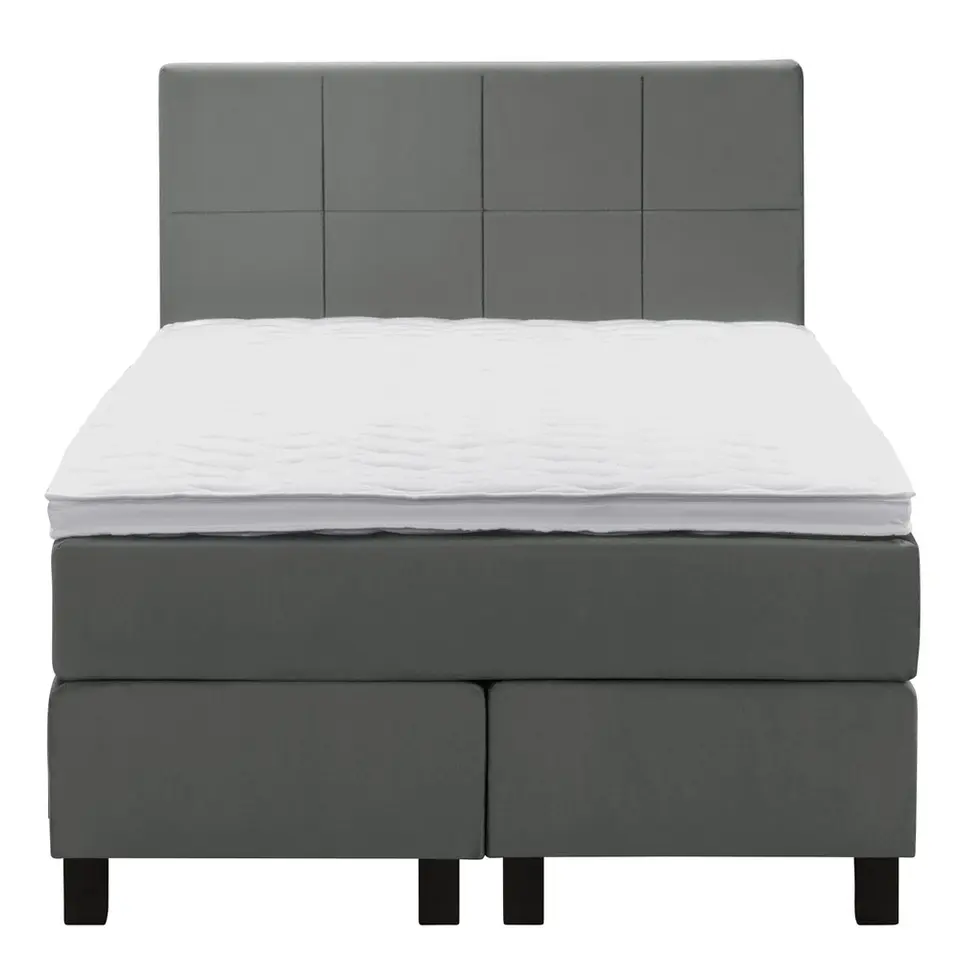 Boxspring Liv geblokt - grijs - 120x200 cm - vierkante poot
