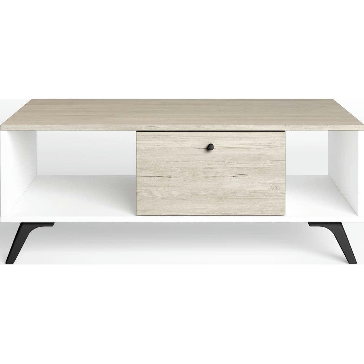 ARIZONA - Table basse 1 tiroir blanche et effet bois 100 cm