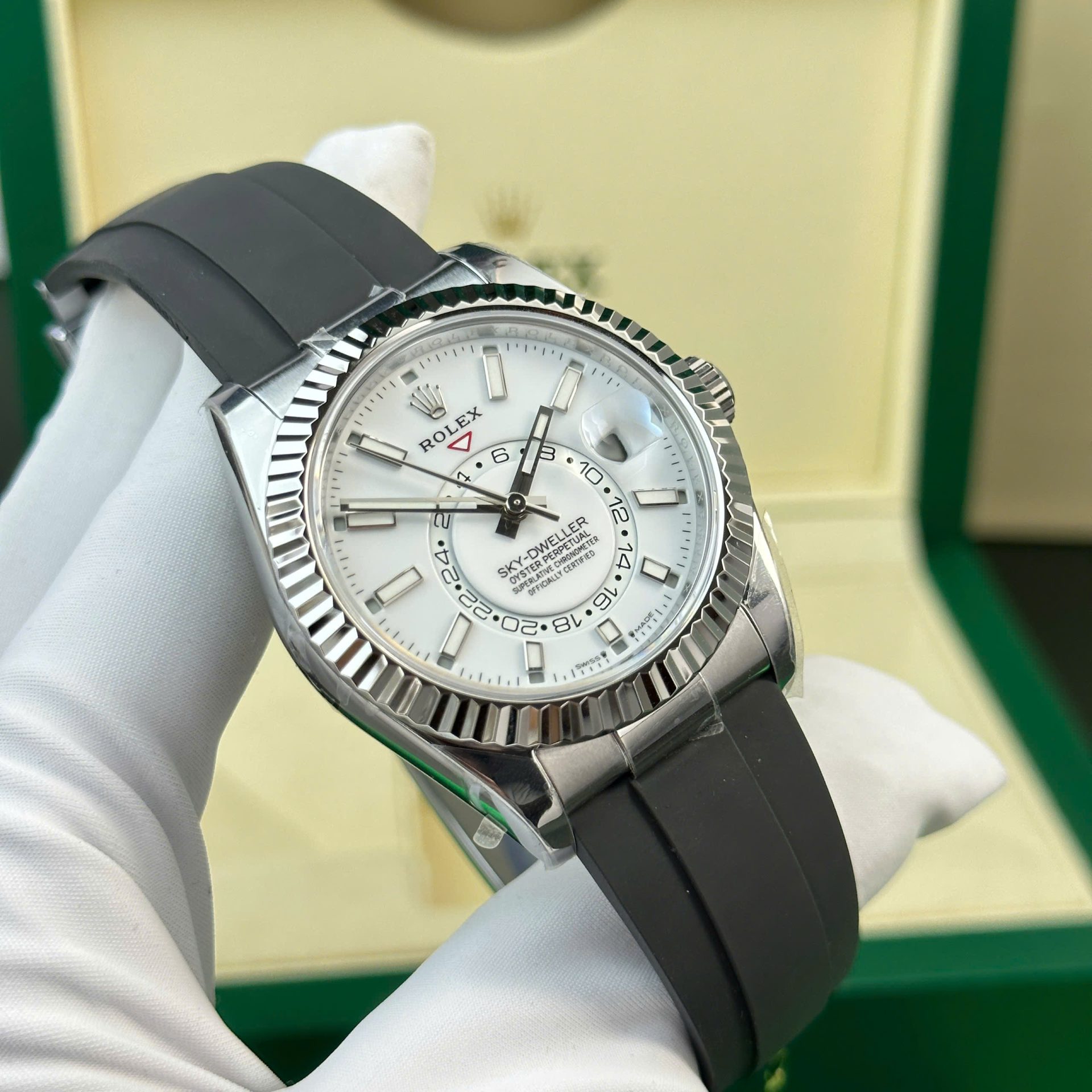 Rolex Sky-Dweller 904L Steel White Dial 42mm Oysterflex Super Clone