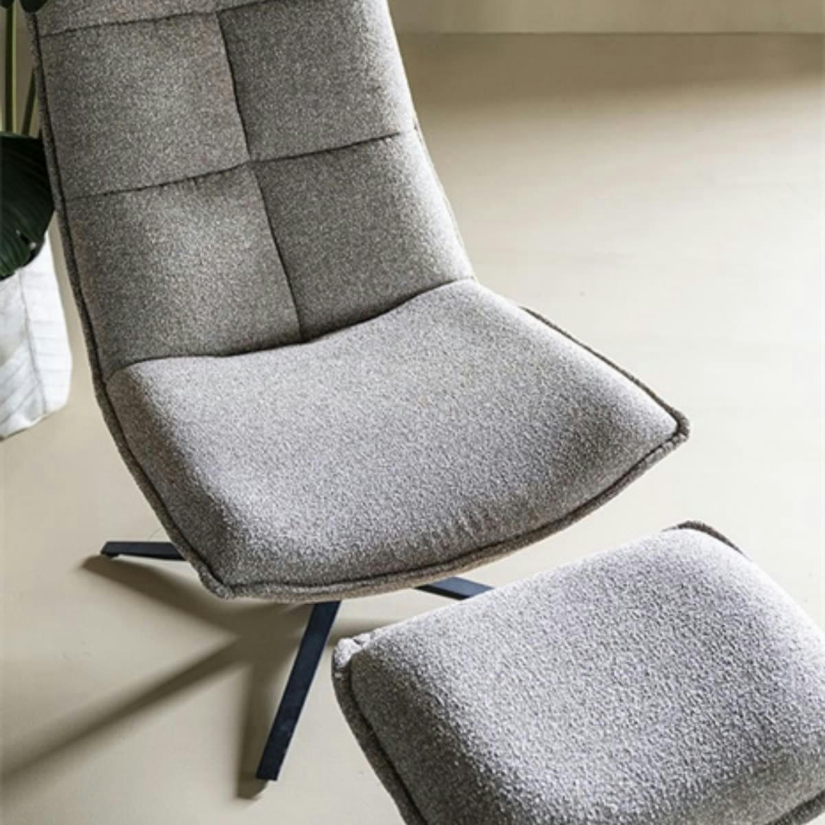 ARKUS - Fauteuil avec repose pieds design en tissu gris ciment