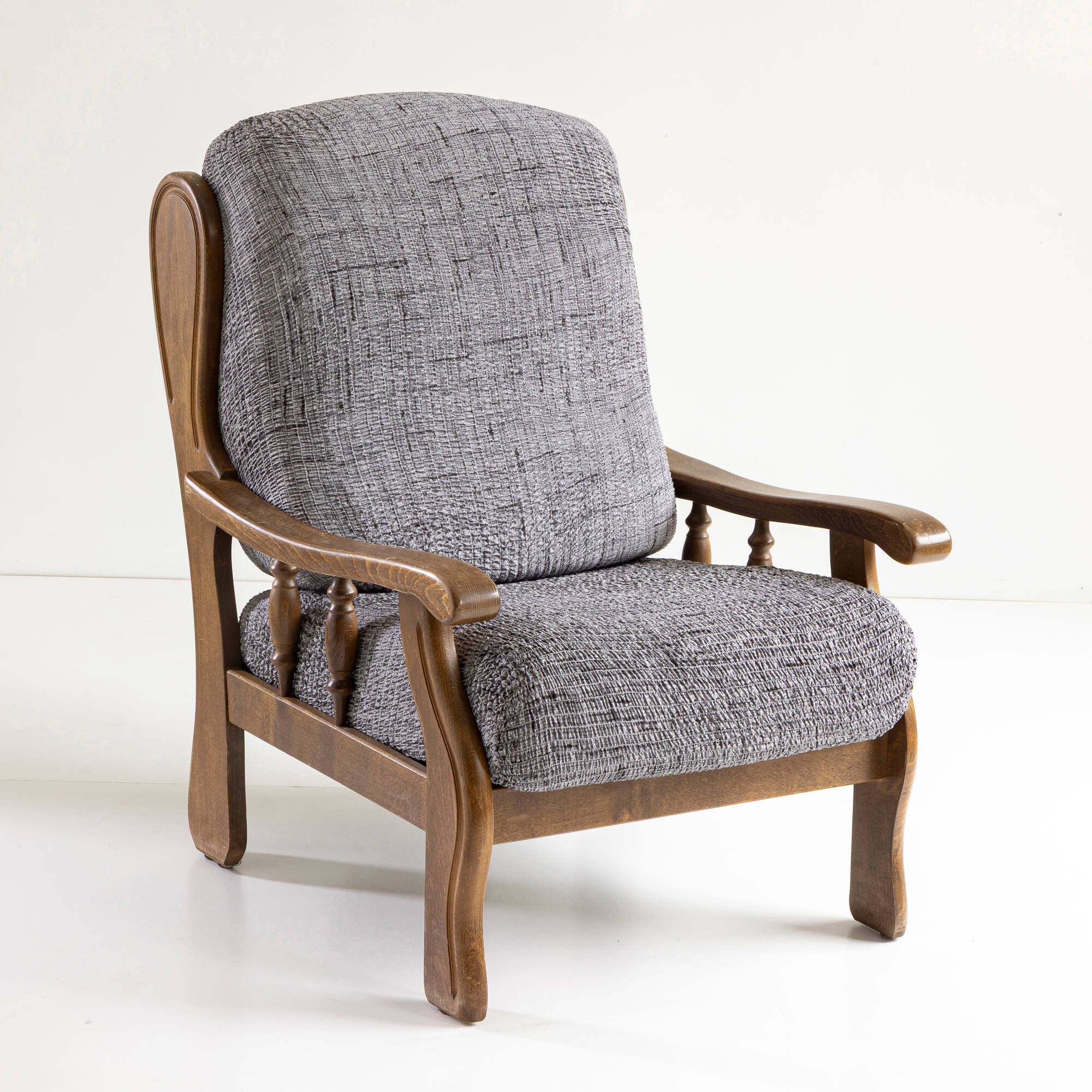 Housse microfibre bi-extensible effet faux uni spéciale fauteuil rustique
