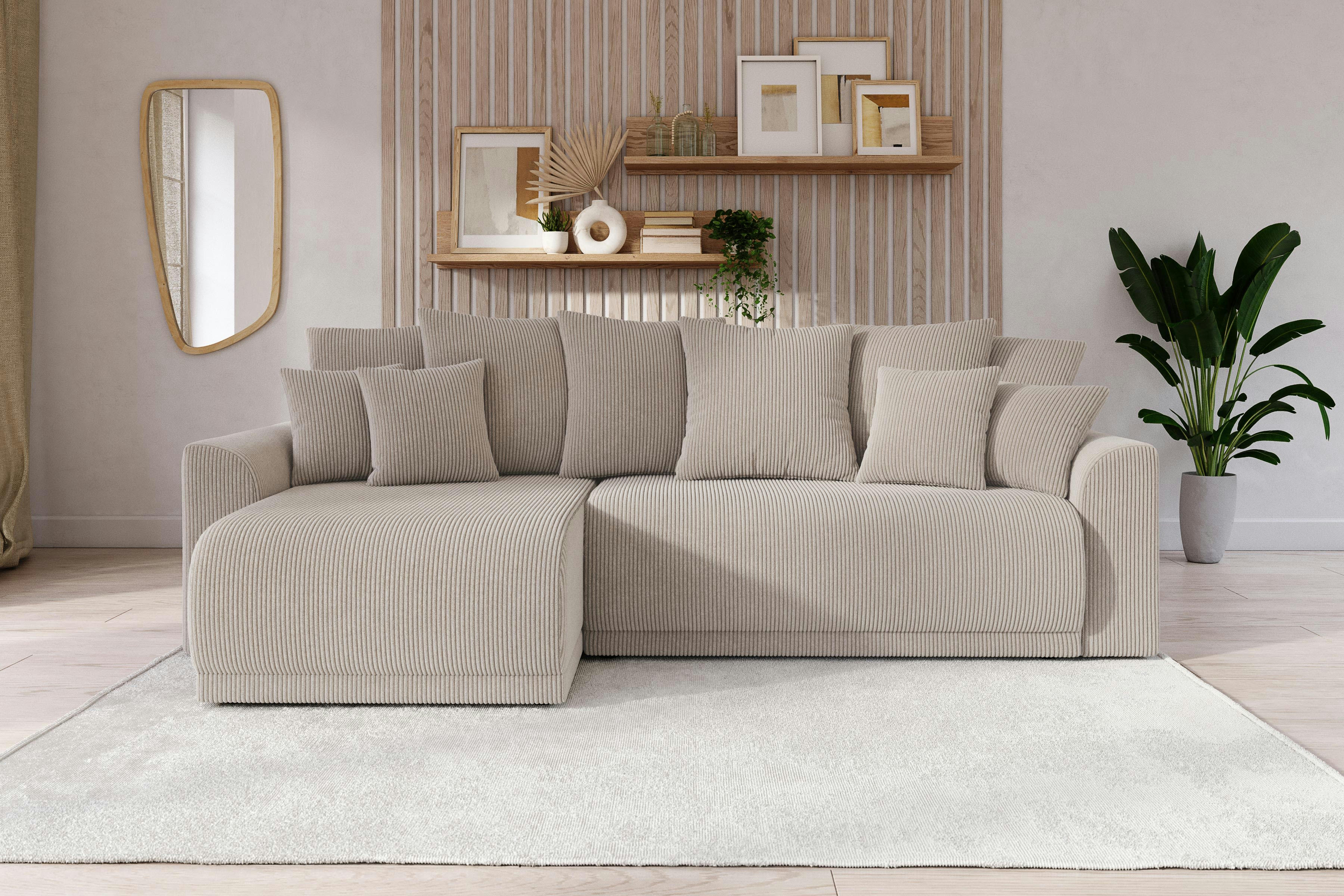 NOVA - Canapé d'angle convertible en velours côtelé 4 places grège