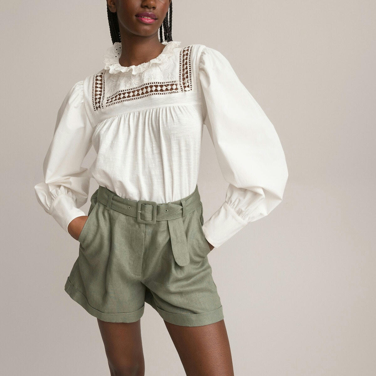 T-shirt col victorien manches longues