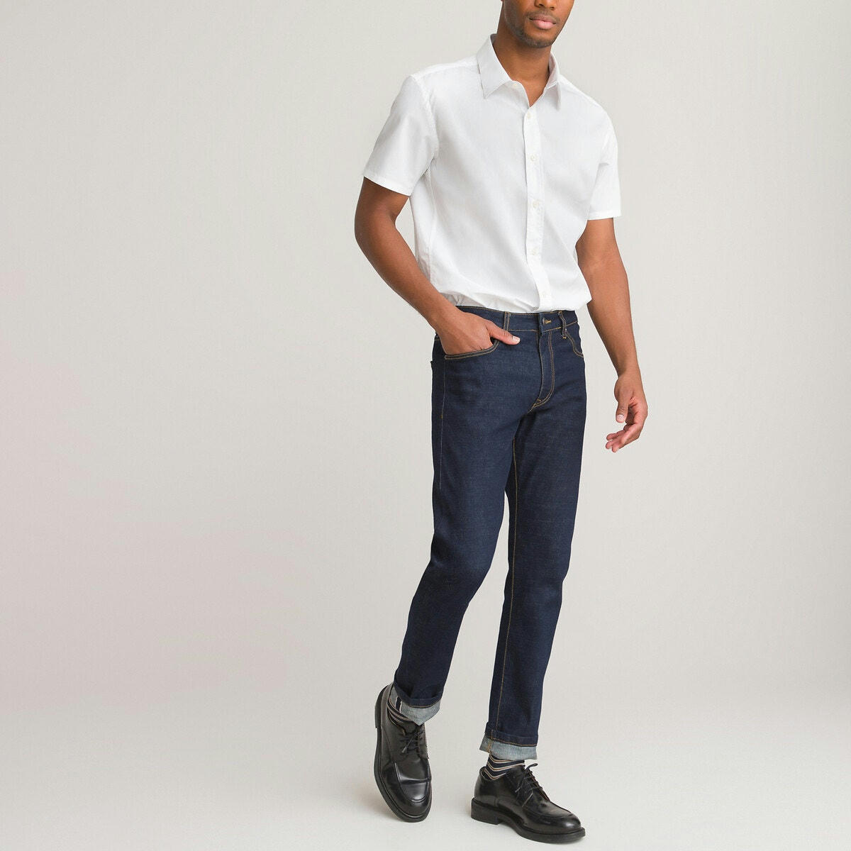 Chemise droite, manches courtes en popeline
