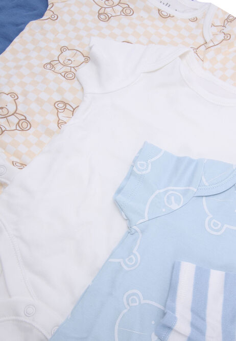 Baby Boys 5pk Blue Bear Print Bodysuits