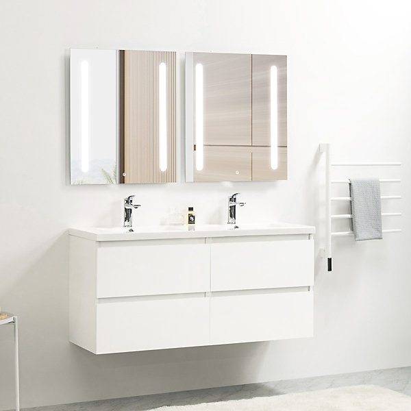 Pack Meuble prémonté 120 blanc-Vasque résine-Robinets chromé - bain-bain