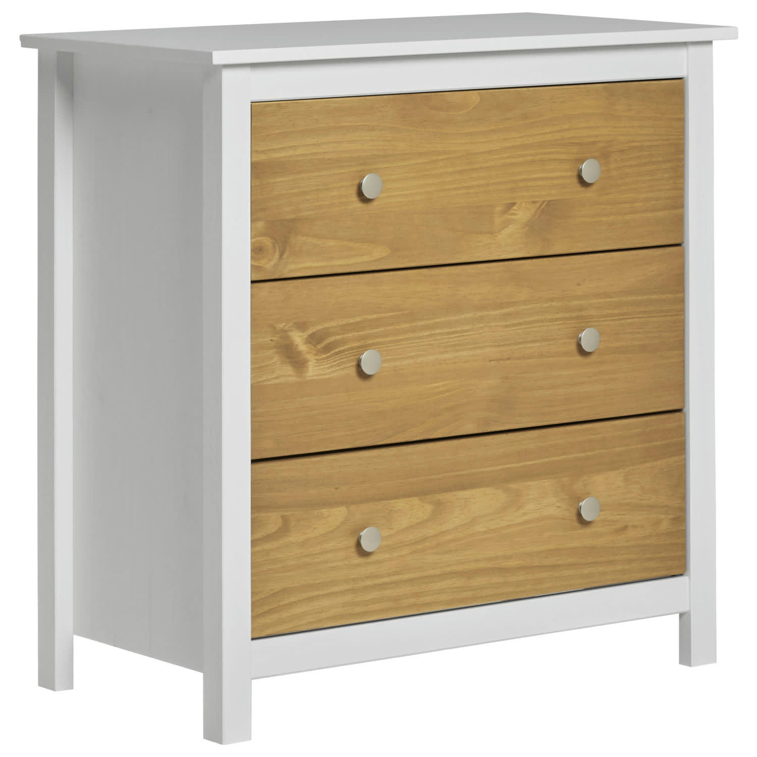 BONNIE - Commode blanc 3 tiroirs, fabriqué en bois de pin massif