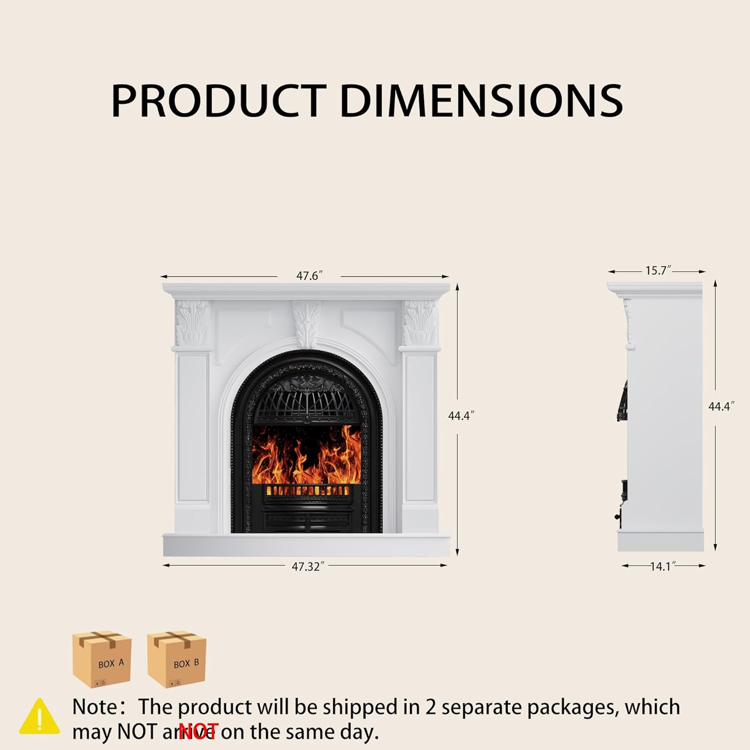 BLANKSPACE 48 Electric Fireplace with Mantel, Tv Stand with Black Birdcage Fire Place Heater and Carved Square Column Design Design for Living Room, Bedroom