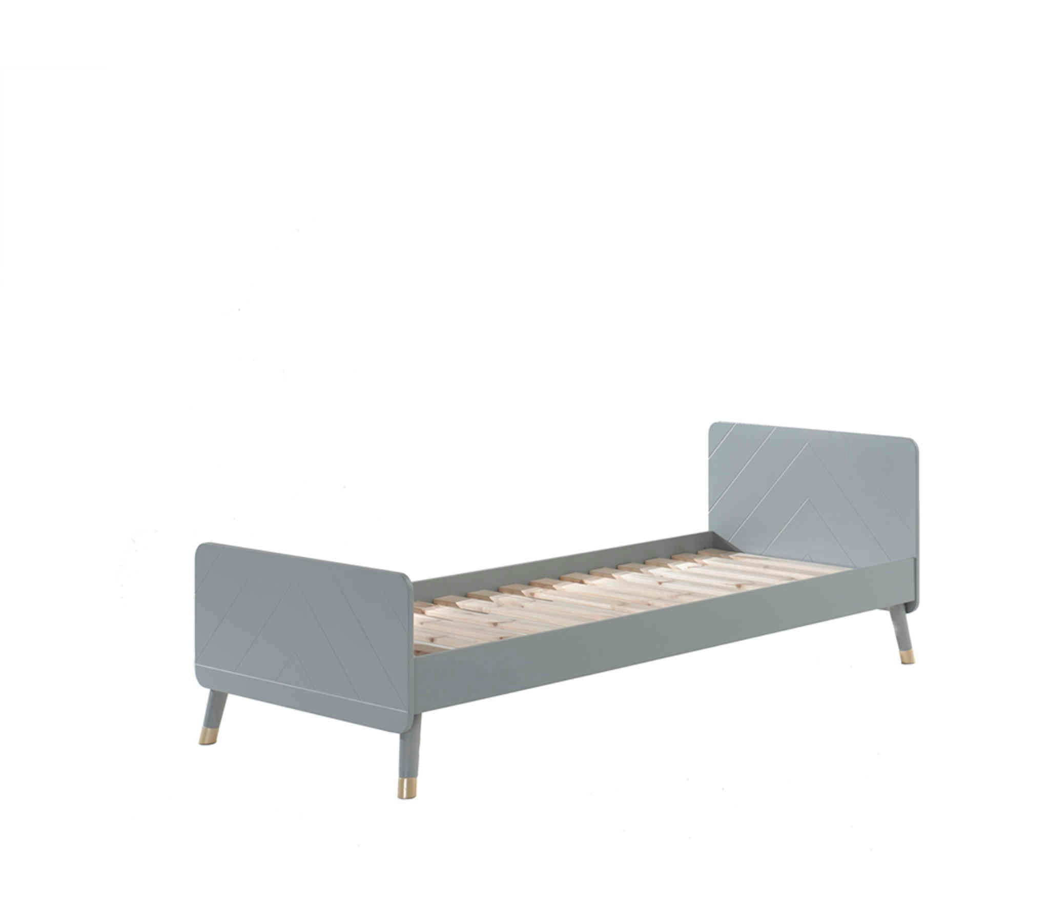 - Lit 90x200 en bois massif gris table de chevet gris 2 tiroirs