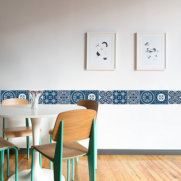 Frise adhésive carreaux de ciment bleu, 15x300 cm, déco murale intérieure
