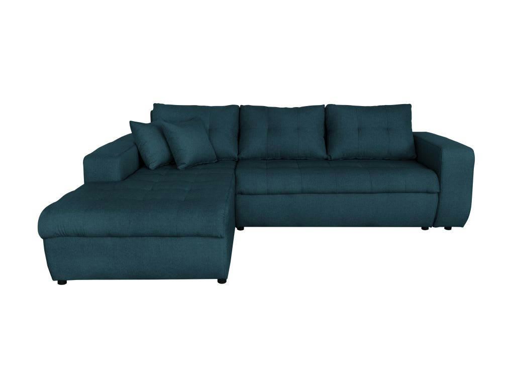 SUZIE - Canapé d'angle gauche convertible en tissu bleu pétrole