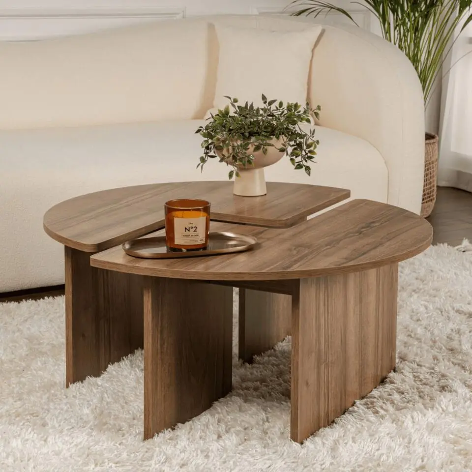 Calicosy - MOIRA Set van 2 salontafels - Hout - 90x90x41 cm