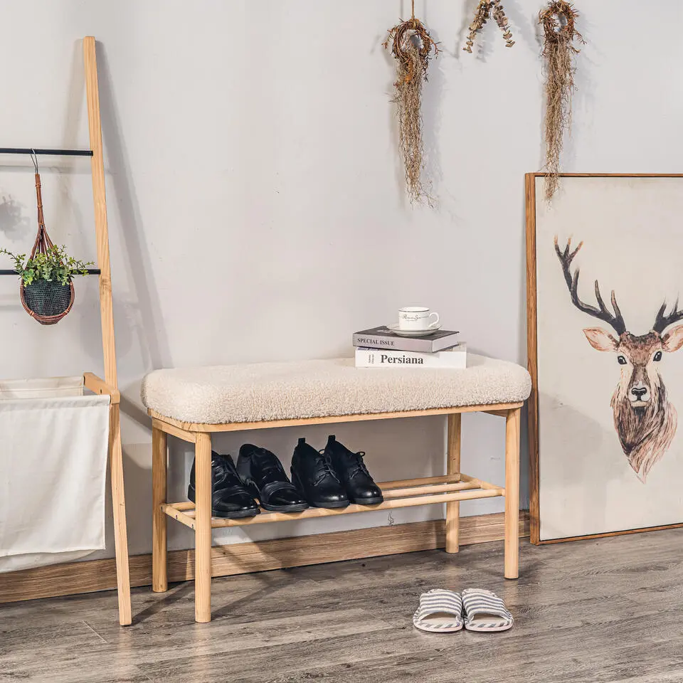 Bank met opbergruimte van massief grenen en lussen