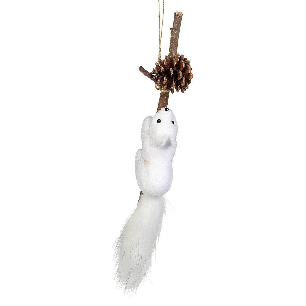 Décoration écureuil sur branche à poser No&euml;l blanc naturel
