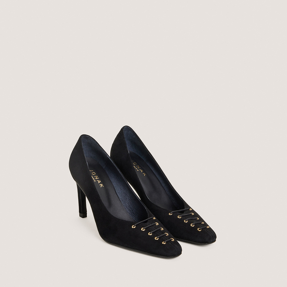 Escarpins à détail avanten velours noir | DRAPY
