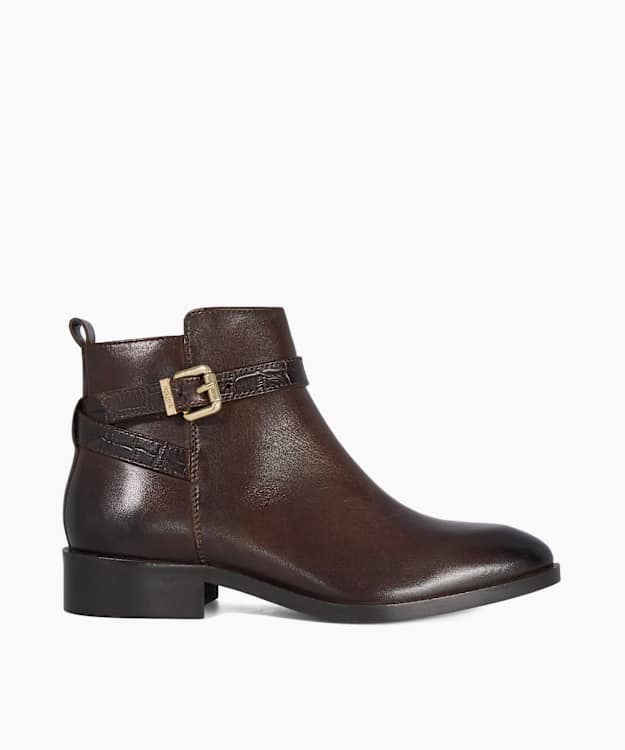 Princes Brown - Leather Buckle-Detail Ankle Boots