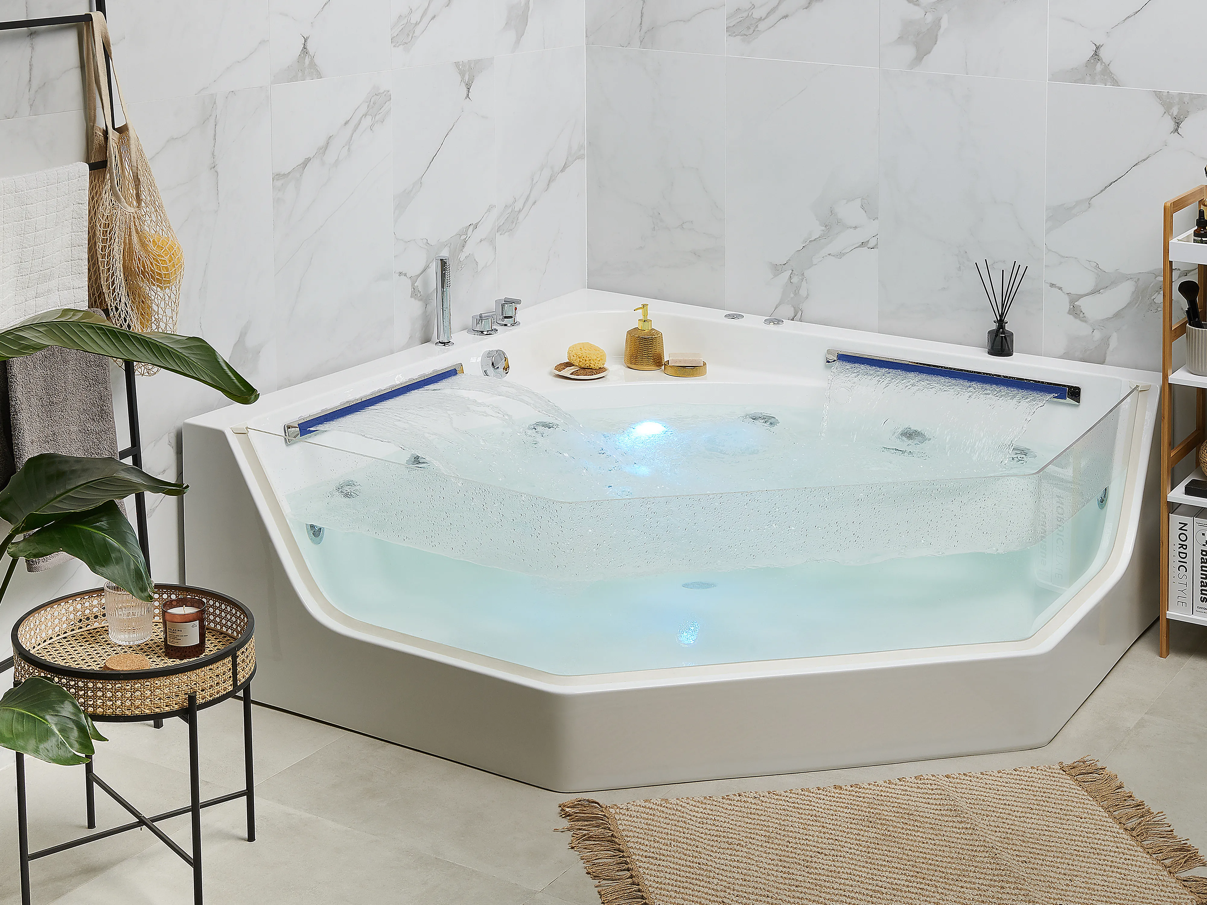 Corner Hot Tub with LED CACERES 2110 x 1500 mm White