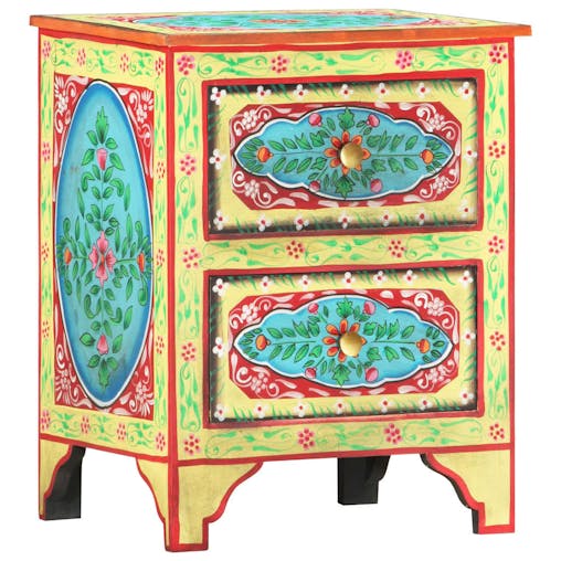 NNEVL Hand Painted Bedside Cabinet 40x30x50 cm Solid Mango Wood