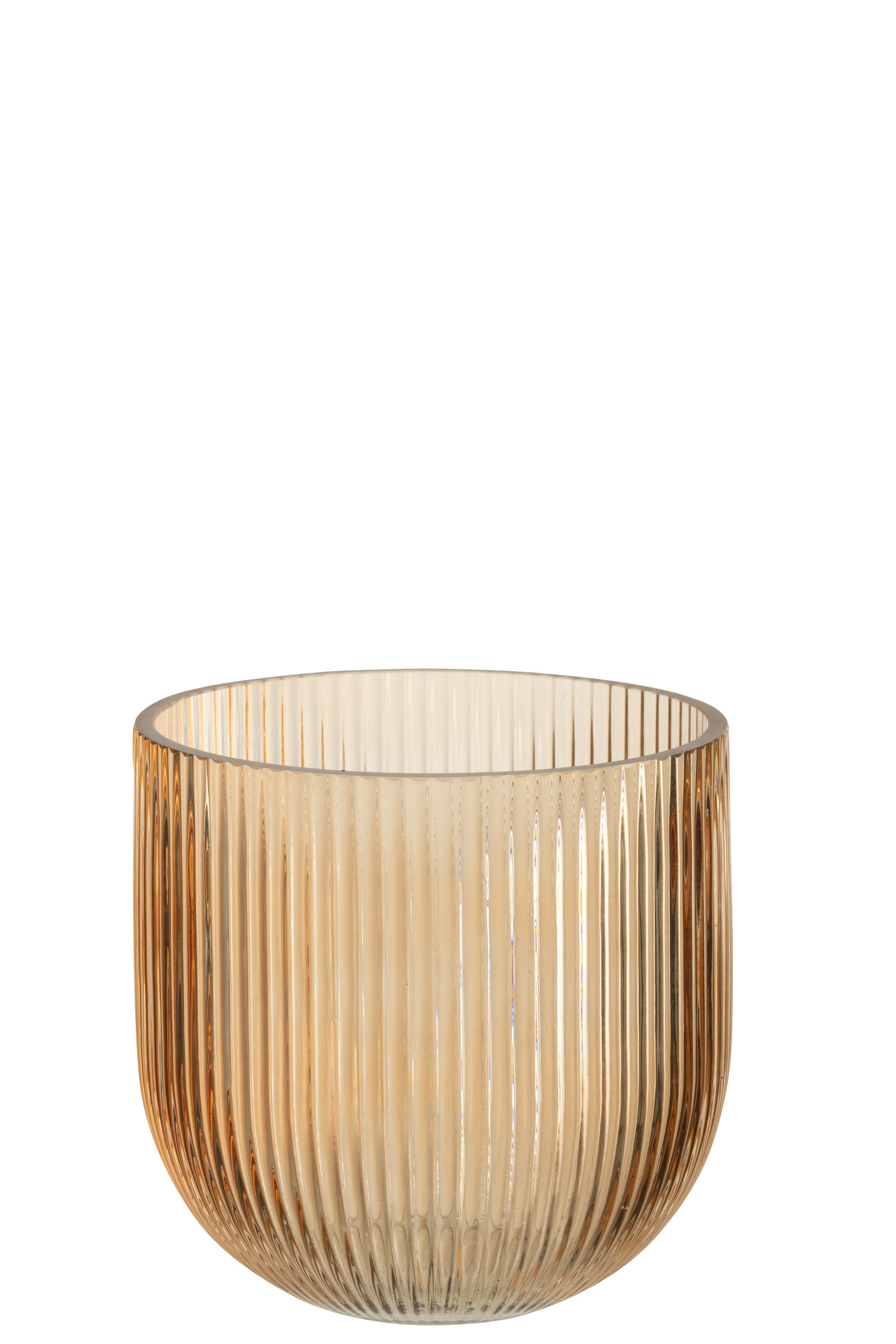 J-Line vaas Gestreept - glas - caramel - large - Ø 15.3 cm
