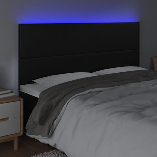 NNEVL LED Headboard Black 160x5x118/128 cm Faux Leather