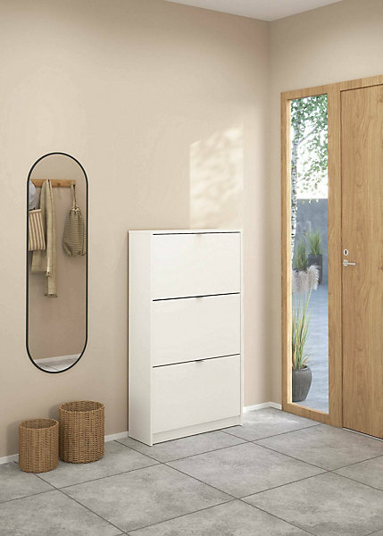 Meuble à chaussures Irina, Meuble à chaussures, Armoire d'entrée polyvalente, Rangement pour chaussures, 70x24 h124 cm, Blanc