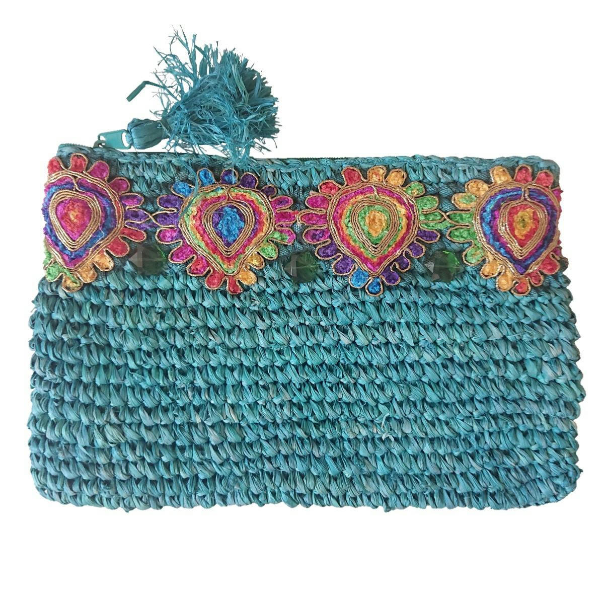 BONA - Pochette en raphia, turquoise