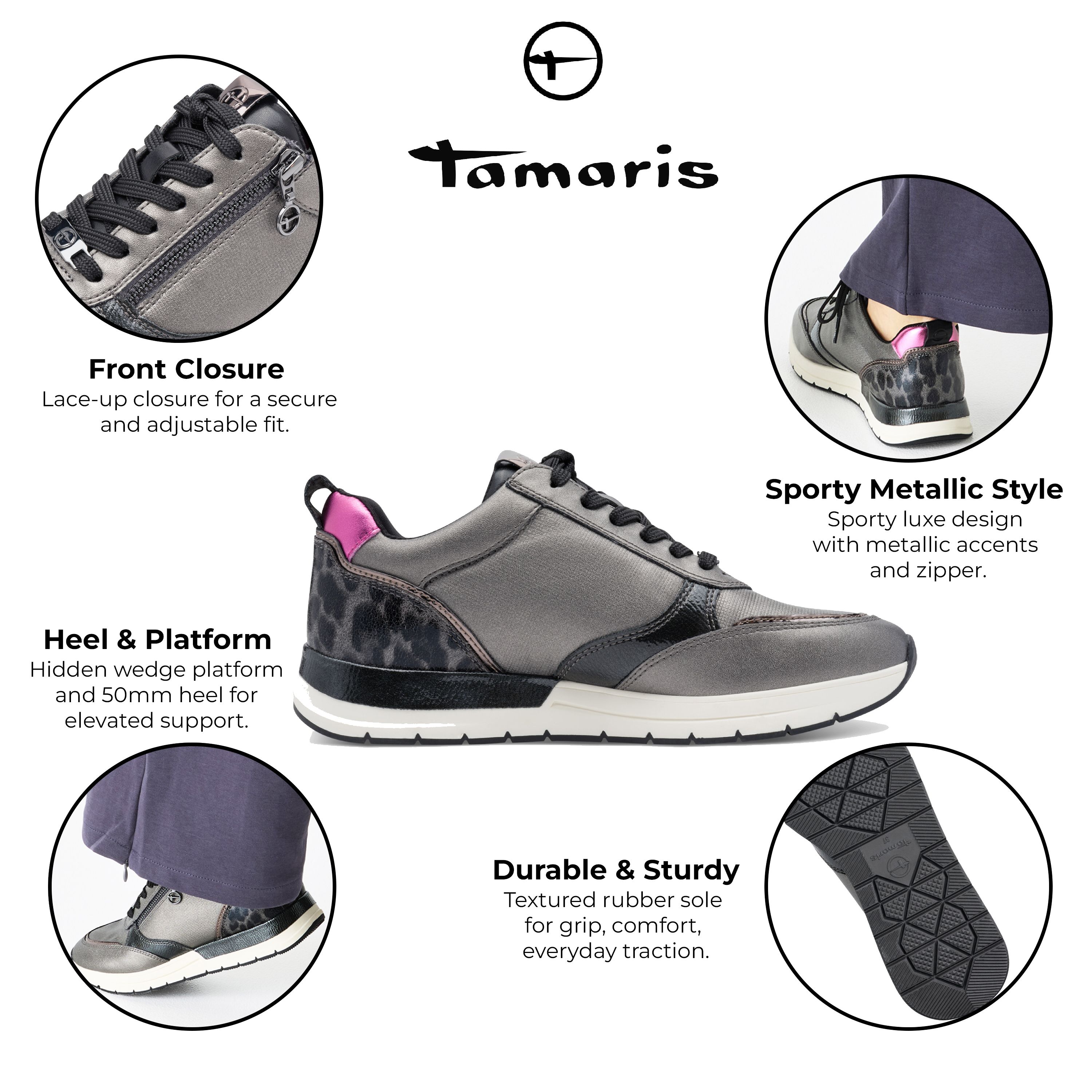 Infinity Leather Tamaris Fashion Lace-up Zipped Sneakers Trainers