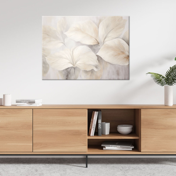 Feeby Obraz do salonu sypialni, Liście rośliny natura beżowa boho 3d 60x40