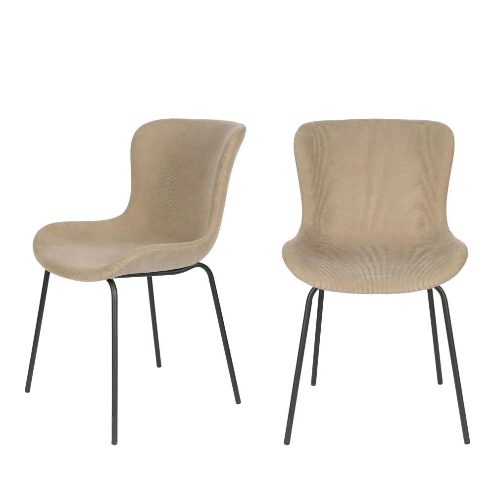 JUNZO - Lot de 2 chaises en velours côtelé taupe