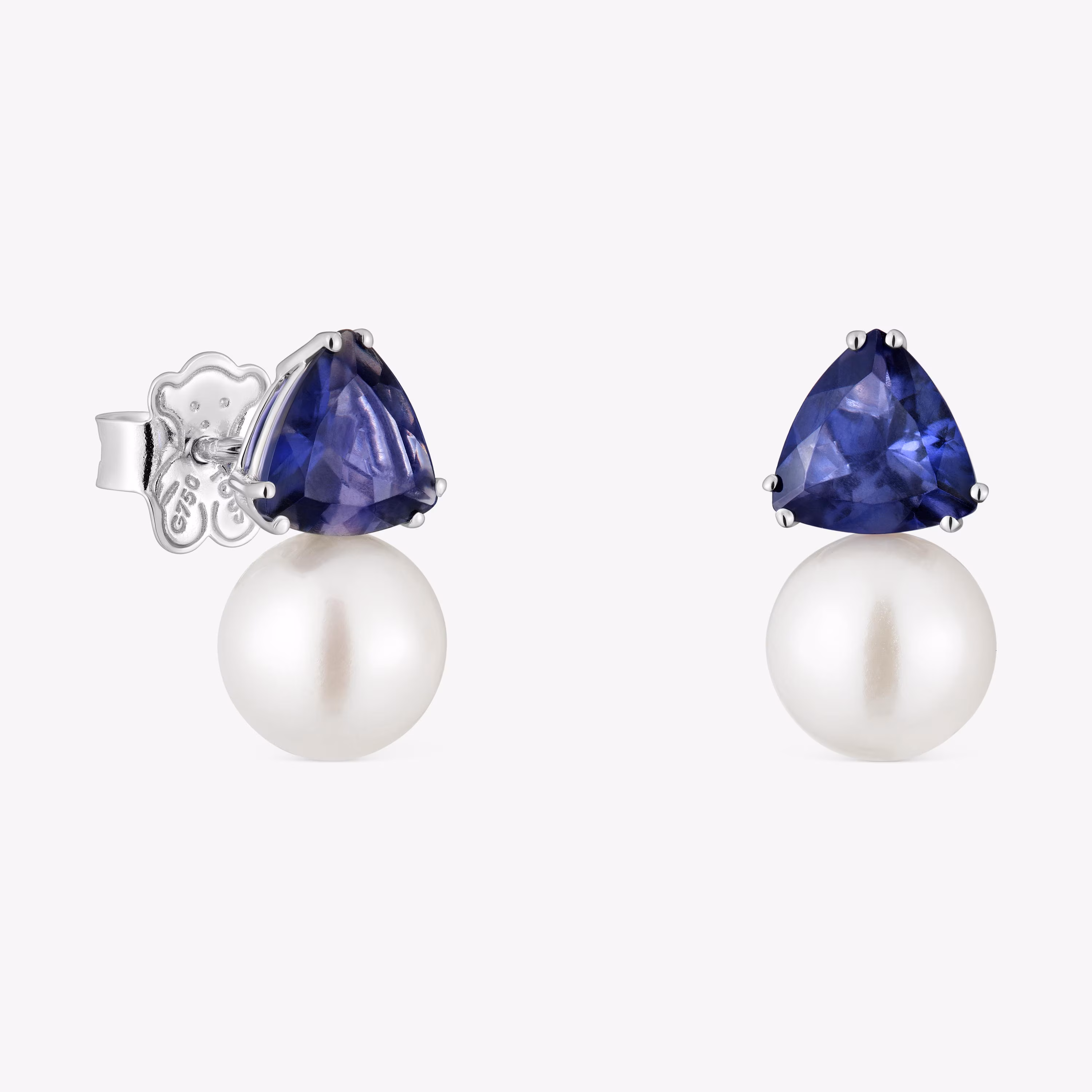 Pendientes de oro blanco, iolita y perla cultivada Ivette