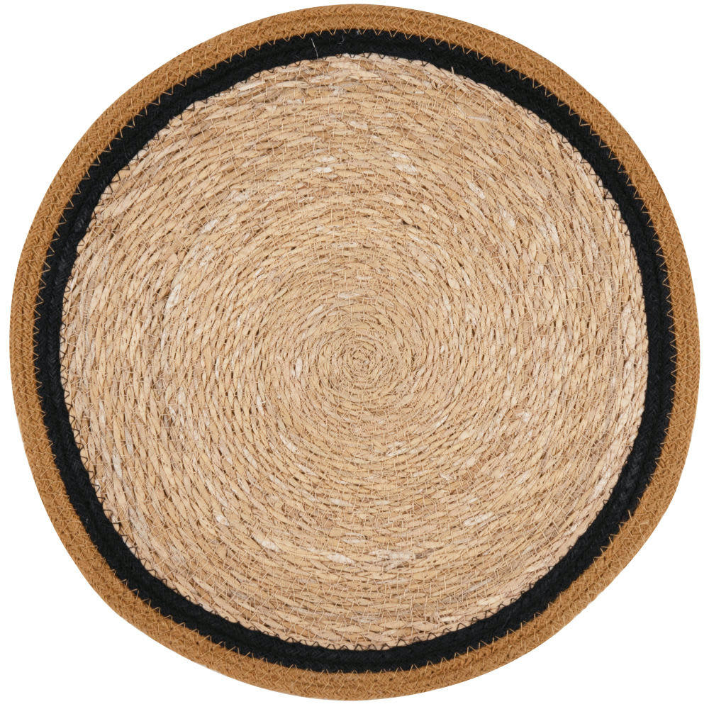 - Set de table en jonc de mer et jute beige, jaune et noir
